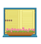 窓の前に花のイラストデ​​ザイン（個別スタンプ：9）