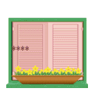 窓の前に花のイラストデ​​ザイン（個別スタンプ：28）